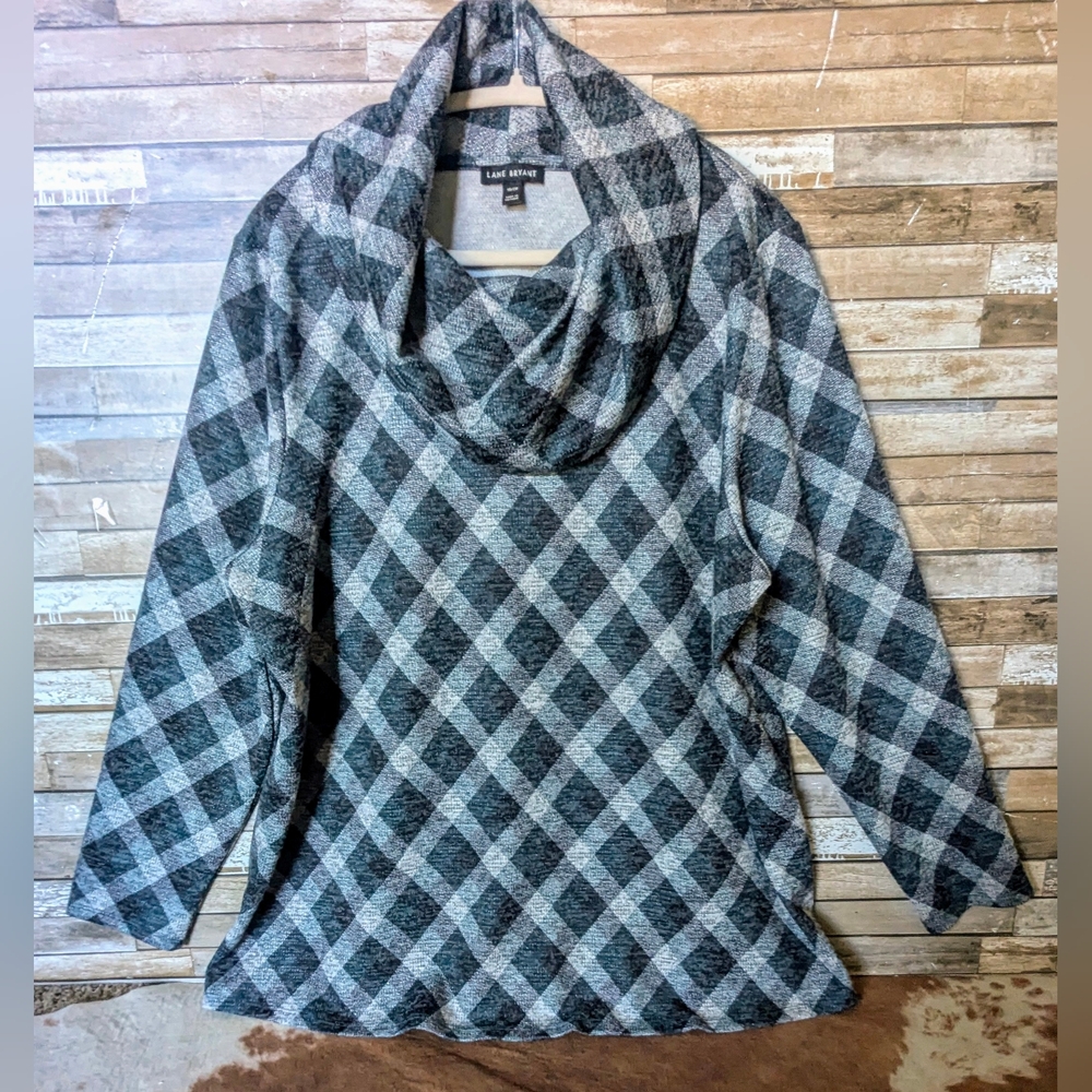Lane Bryant Plaid Cowl Neck With Metallic Thread Tunic